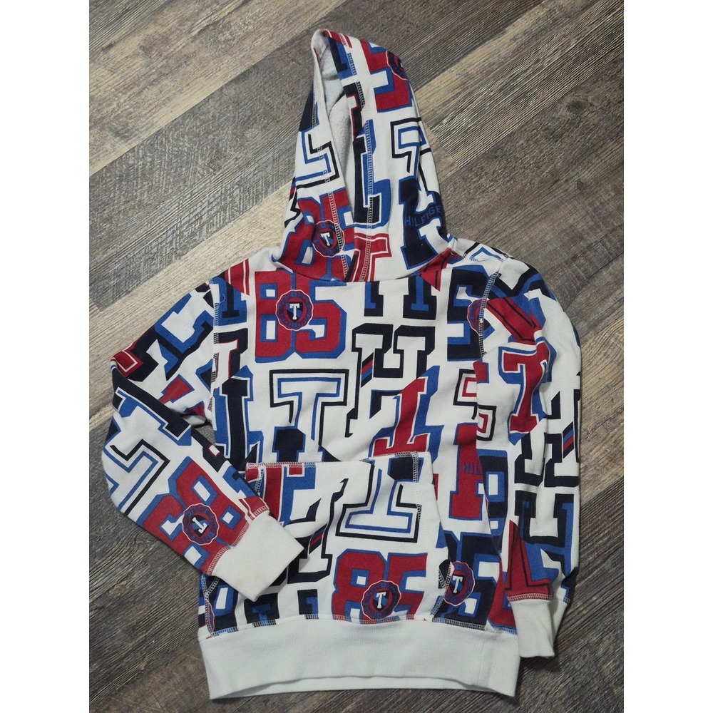 Tommy Hilfiger Boys Varsity Logo Hoodie Red White Blue Size S 8 TBF1844F-104